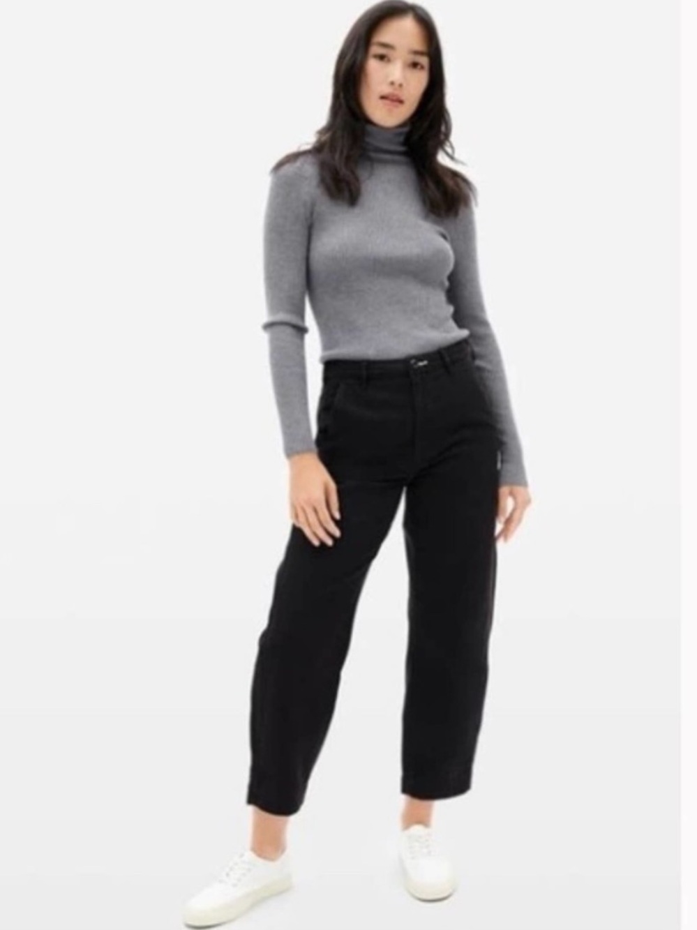 Everlane Curved Canvas Pant Sz 2 Black Cotton Minimalist Neutral Capsule Classic - Picture 3 of 13